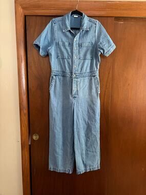 Levi's Denim Jumpsuit Women's Medium Short Sleeve Wide Leg Button Front Blue
